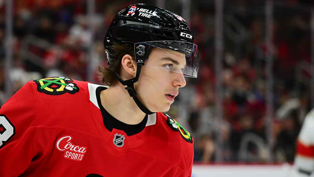 Chicago Blackhawks center Connor Bedard (98) looks on against the Florida Panthers during the second period at the United Center.