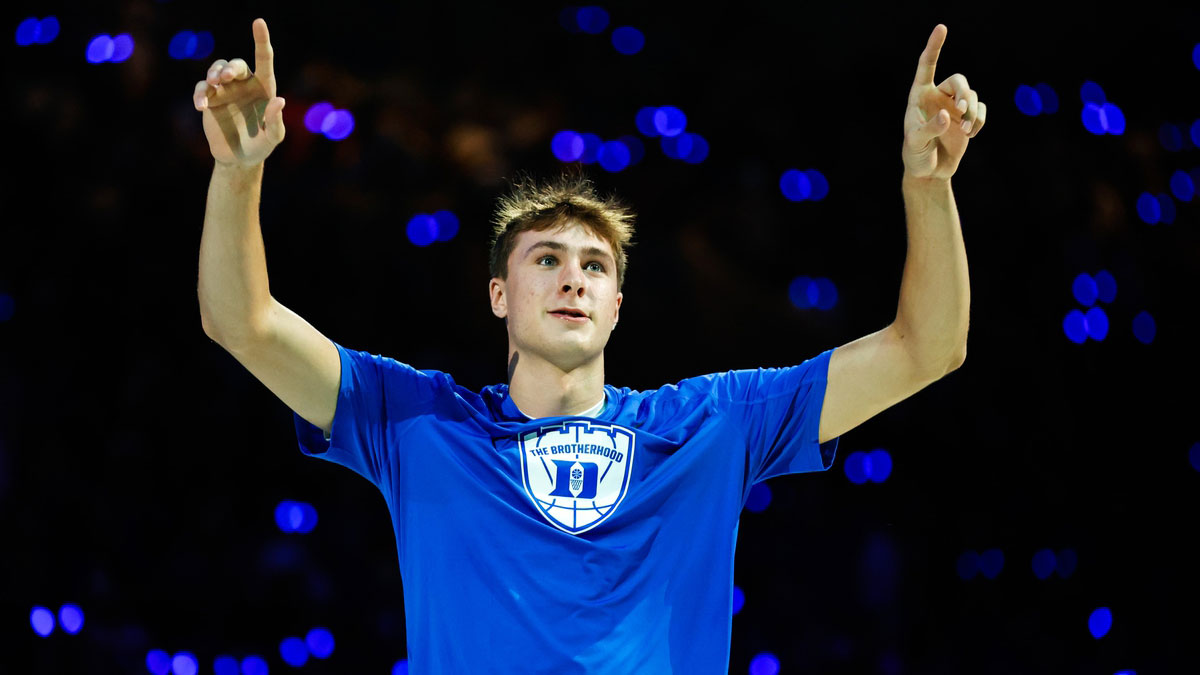 Duke Blue Devils guard Cooper Flagg (2) is introduced to the fans during Countdown to Craziness at Cameron Indoor Stadium.