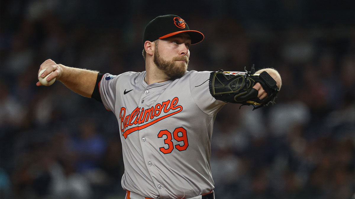 Baltimore Orioles starting pitcher Corbin Burnes (39) delivers a pitch during the first inning against the New York Yankees at Yankee Stadium. 