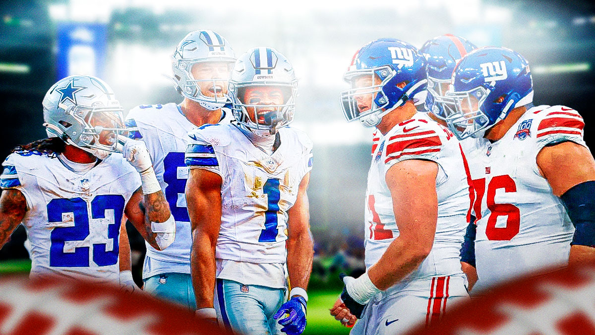 Cowboys and Giants players at AT&T Stadium with sun in their eyes