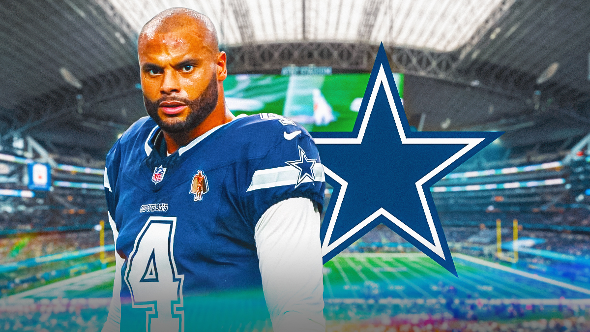 Cowboys' Dak Prescott next to Texans logo
