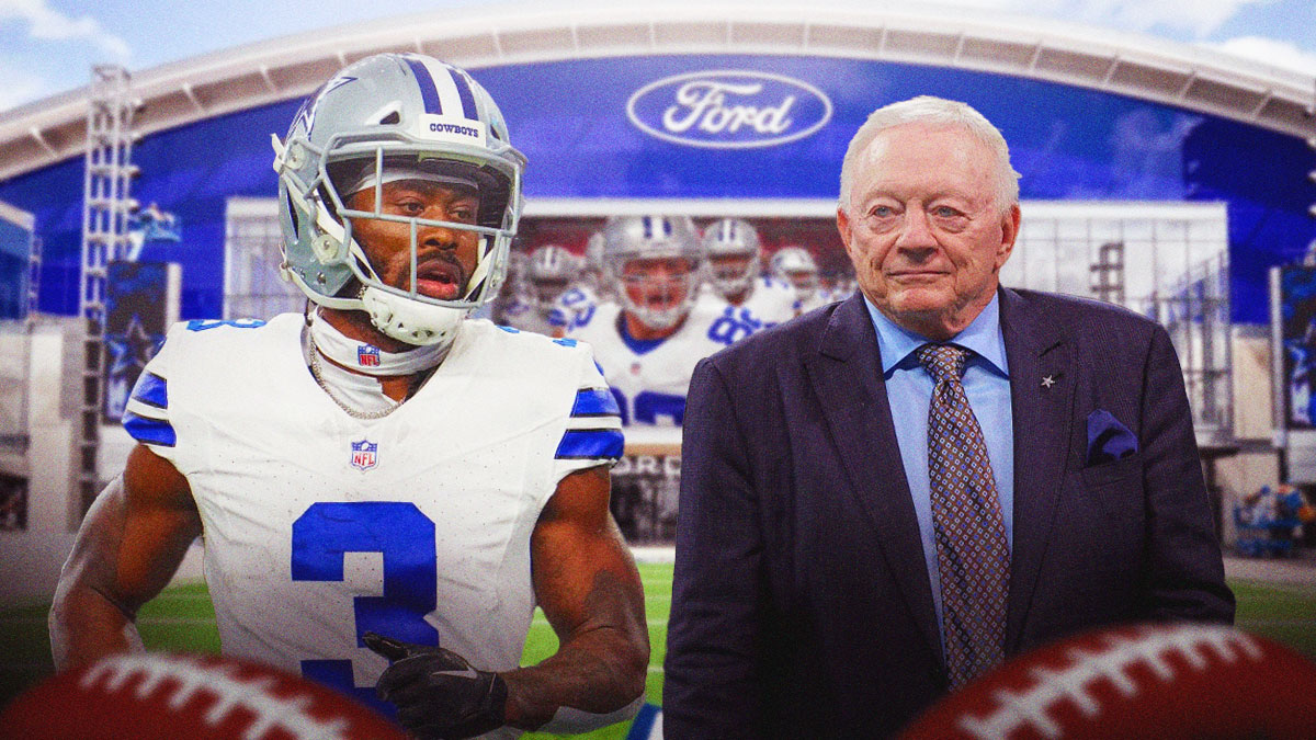 Cowboys' Brandin Cooks on the left, Jerry Jones on the right