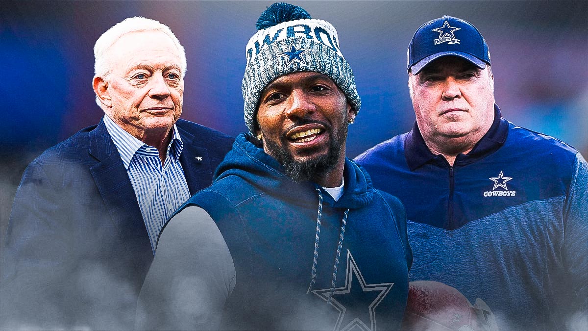 Former Cowboy Dez Bryant and Jerry Jones next to him, and Mike McCarthy