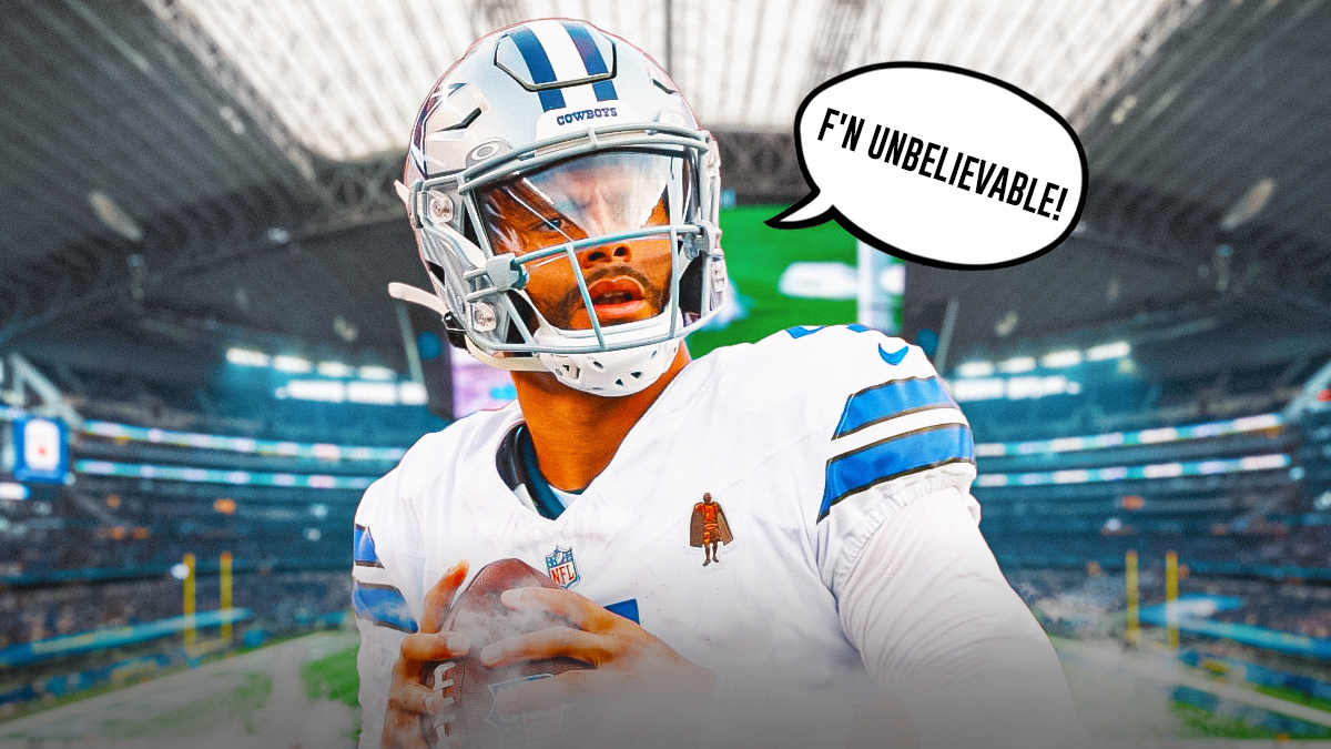 Cowboys' Dak Prescott with a talk bubble F'N UNBELIEVABLE!