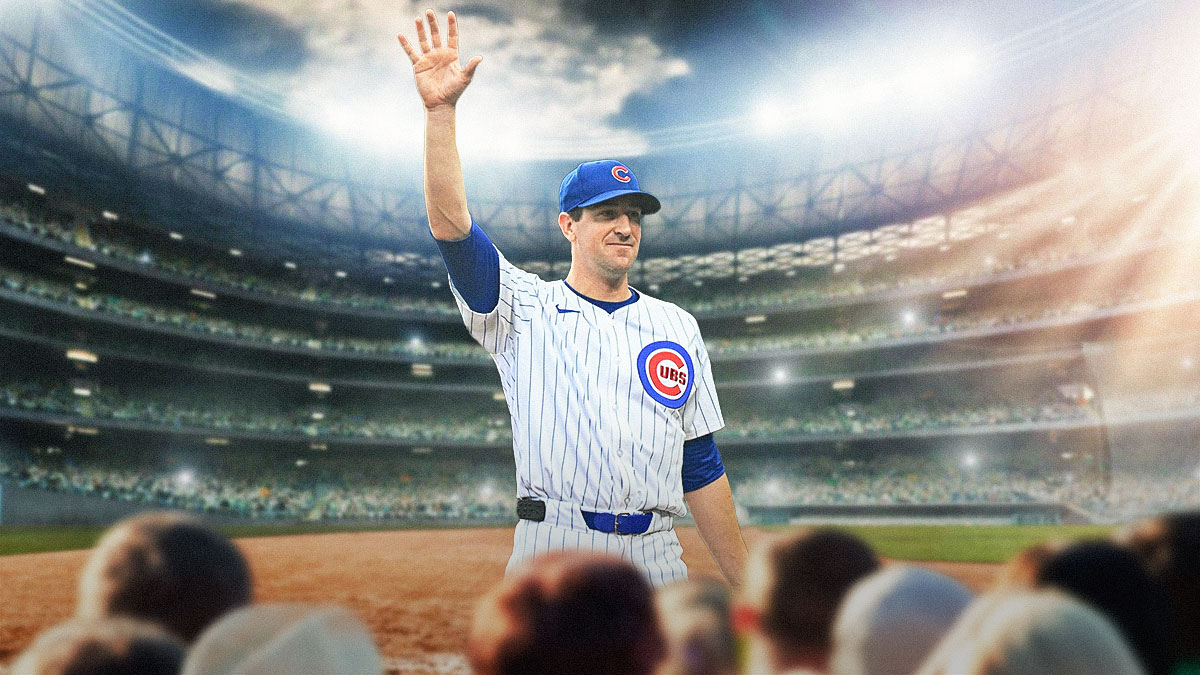 Kyle Hendricks in Cubs gear, waving goodbye.