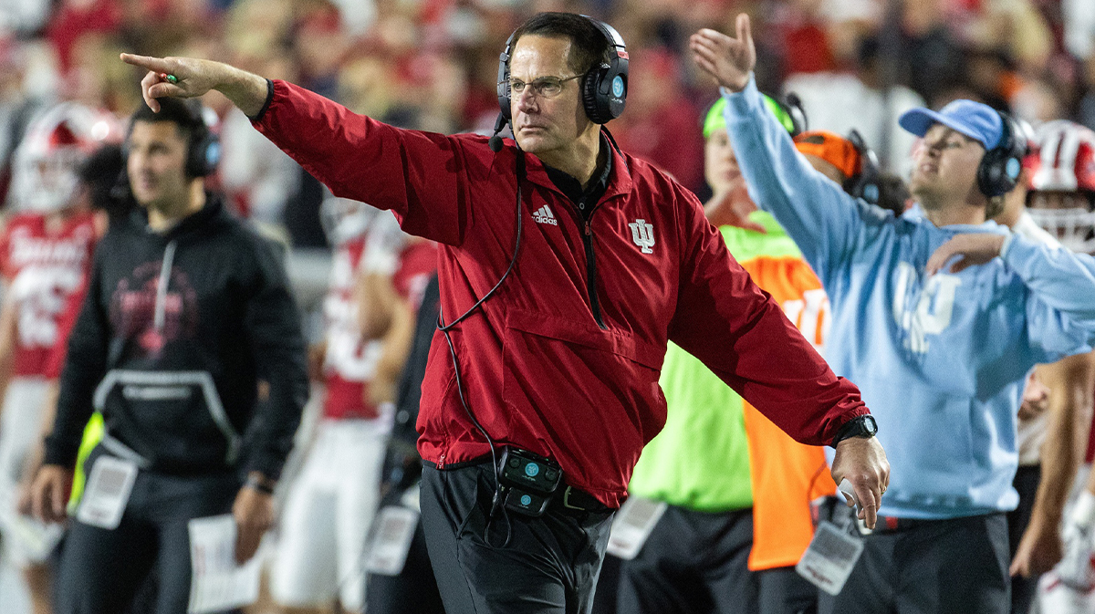 Indiana Hoosiers head coach Curt Cignetti reacts in the second half against the Michigan Wolverines at Memorial Stadium