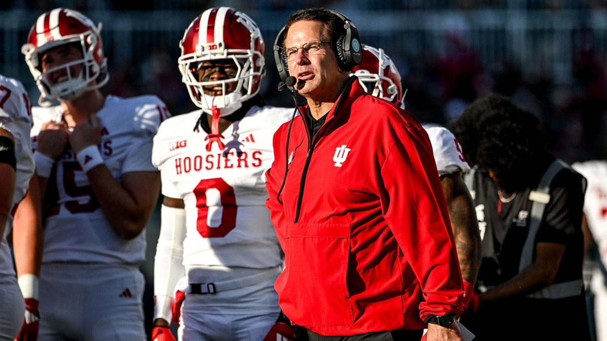 Indiana's head coach Curt Cignetti looks on during the second quarter during the game against Michigan State