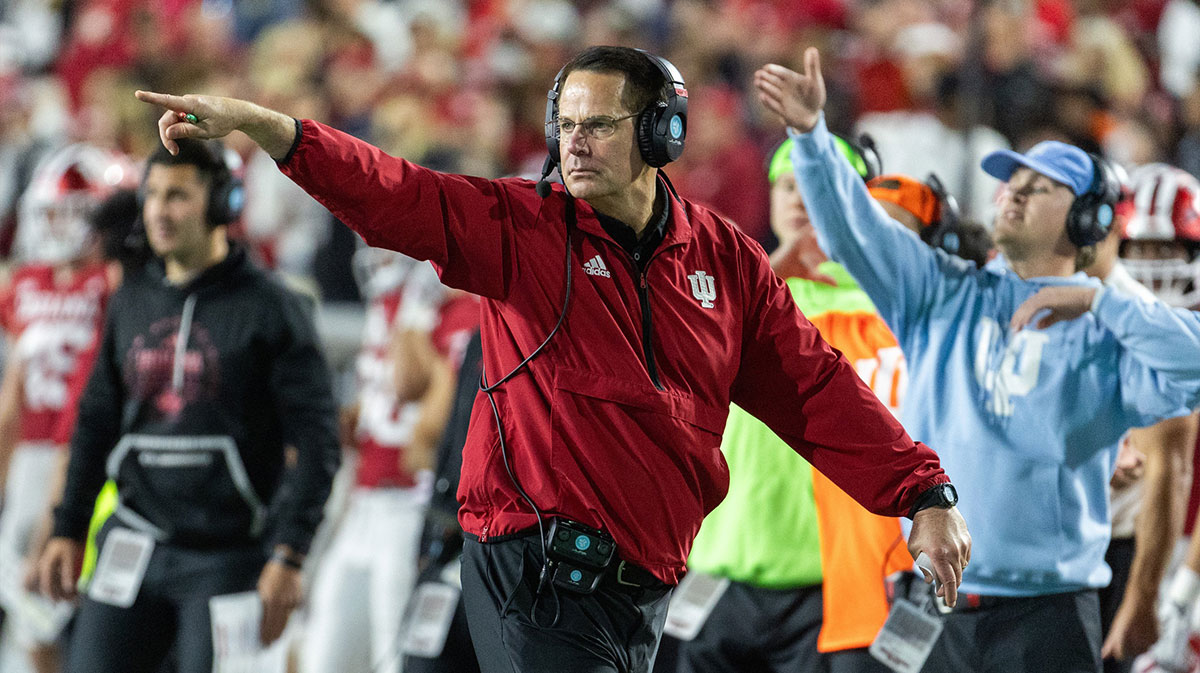 Indiana Hoosiers head coach Curt Cignetti reacts in the second half against the Michigan Wolverines at Memorial Stadium.