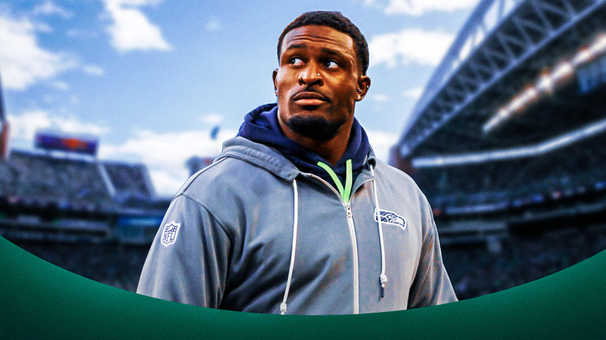 Seattle Seahawks star DK Metcalf in front of Lumen Field.