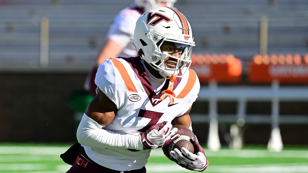 Virginia Tech Hokies wide receiver Da'Wain Lofton (3) warms up before a game against the Boston College Eagles at Alumni Stadium.