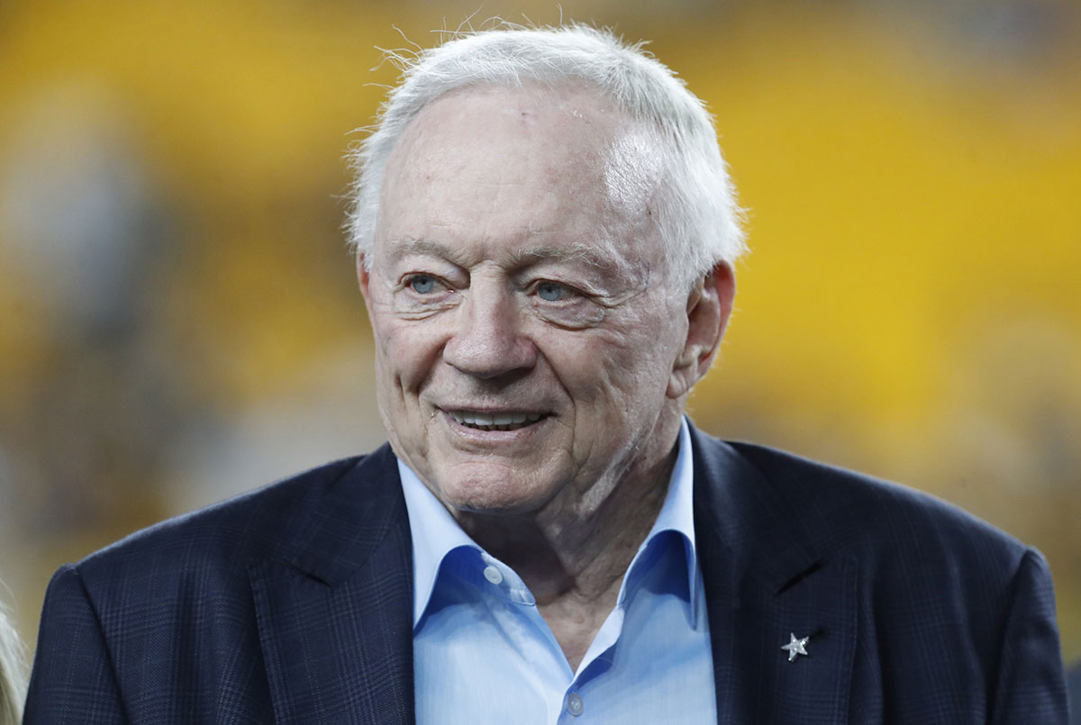 Dallas Cowboys owner Jerry Jones on the field before the game against the Pittsburgh Steelers at Acrisure Stadium.