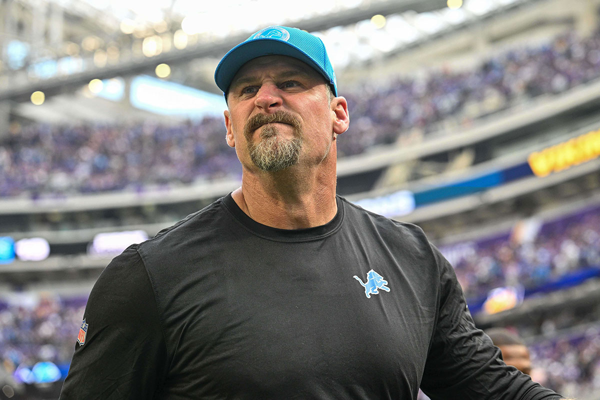 Detroit Lions head coach Dan Campbell leaves the field after the game against the Minnesota Vikings at U.S. Bank Stadium.