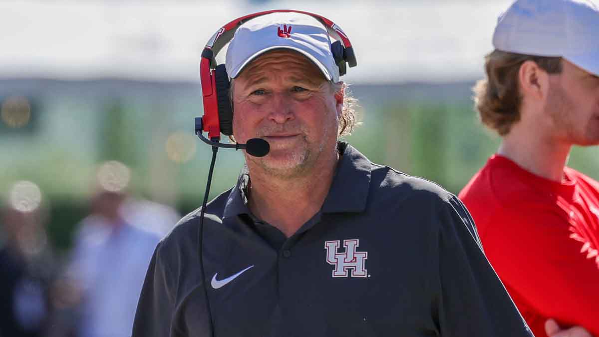 Houston Cougars head coach Dana Holgorsen walks the sideline during the second quarter against the UCF Knights at FBC Mortgage Stadium.