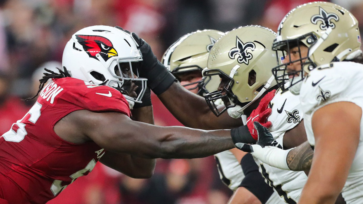 Arizona Cardinals defensive tackle Darius Robinson (56) rushes the line during a preseason game on Aug. 10, 2024 at State Farm Stadium in Glendale.