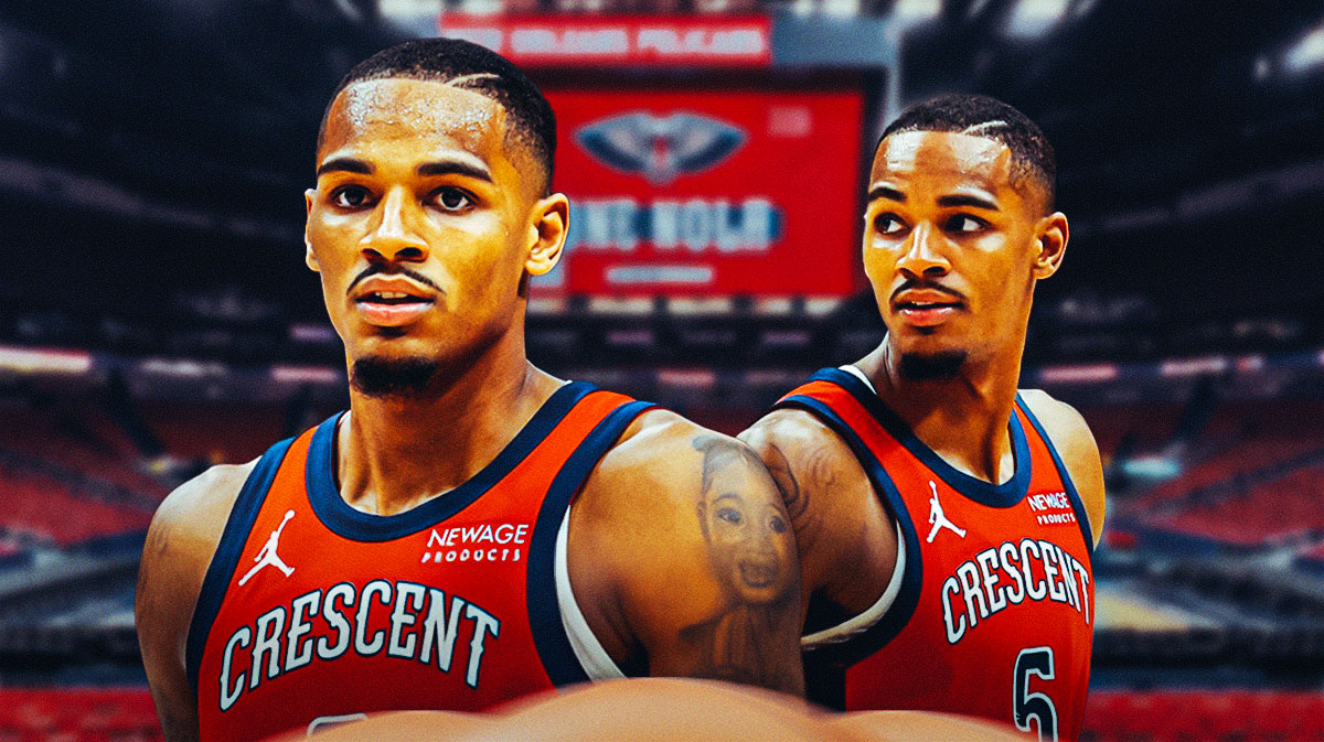 Dejounte Murray in a Pelicans jersey.