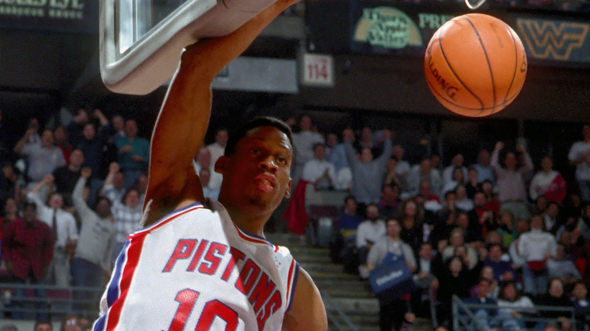 Detroit klipovi Next no. 10 Dennis Rodman in action against Chicago Bulls in the Auburn Hills Palace during the 1991-92 season.