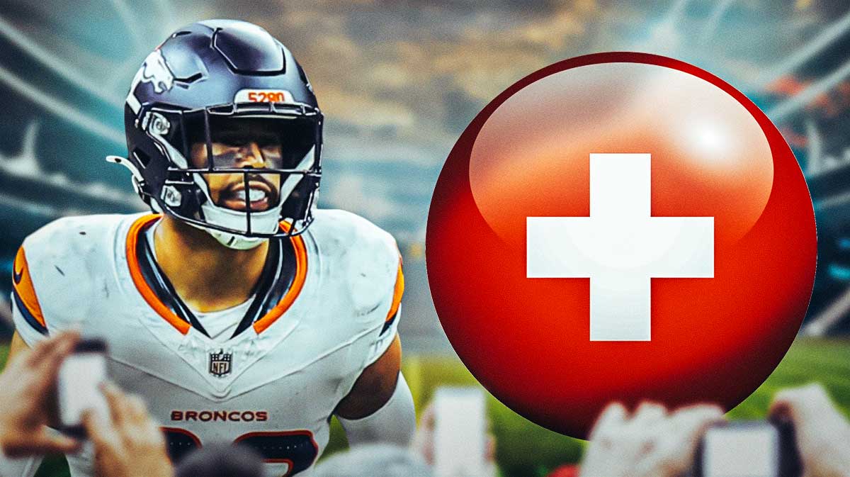 Broncos' Brandon Jones with medical Red Cross symbol