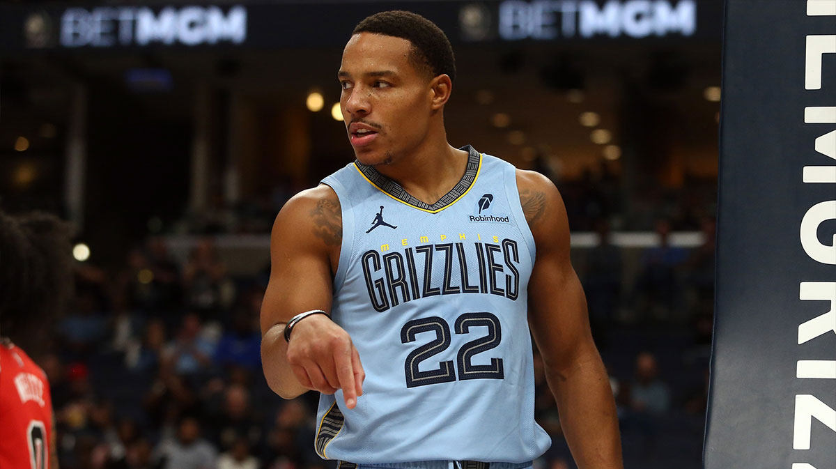 Memphis Grizzlies guard Desmond Bane (22) reacts after a basket during the first half against the Chicago Bulls at FedExForum.
