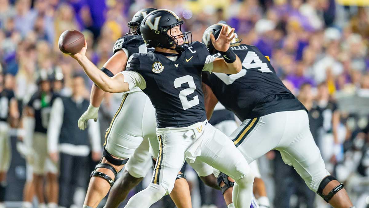 Diego Pavia 2 throws a pass as the LSU Tigers take on the Vanderbilt Commodores