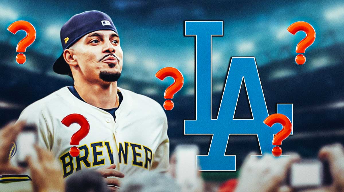 Willy Adames, Dodgers logo near him. Question marks all around