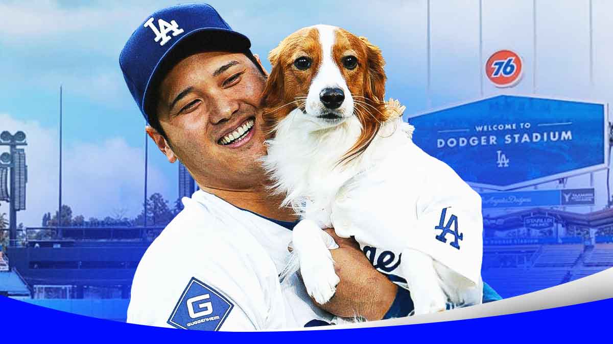 Dodgers DH Shohei Ohtani and his dog Decoy Ohtani as Decoy appeared at Ohtani's MVP presentation as the new dodgers player won his third MVP award.