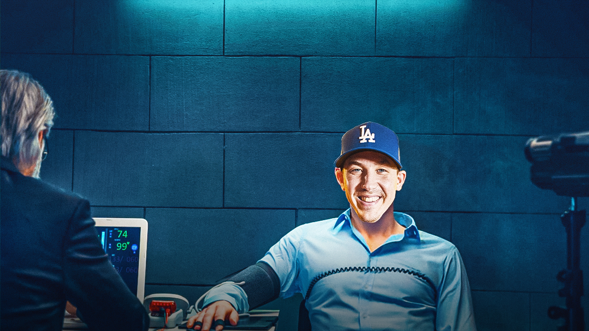 Dodgers' Walker Buehler laughing while taking a polygraph test
