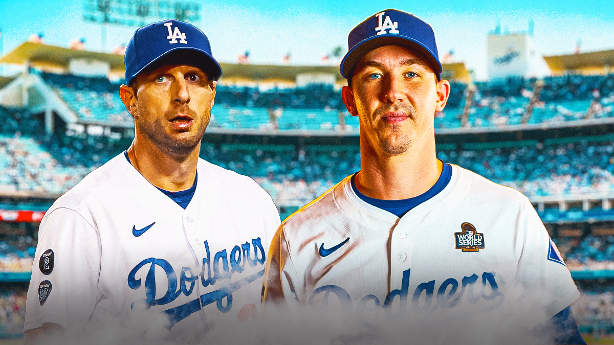 Dodgers' Walker Buehler next to Max Scherzer