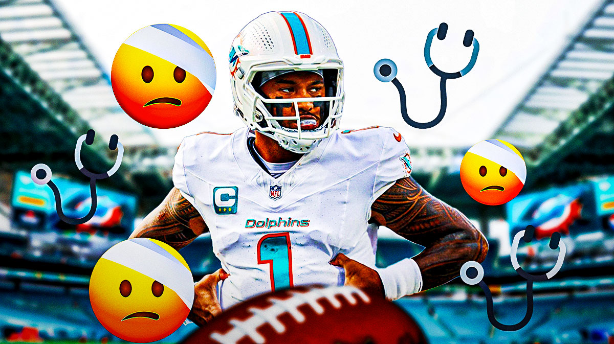 Dolphins Tua Tagovailoa with a stethoscope and head bandage emoji