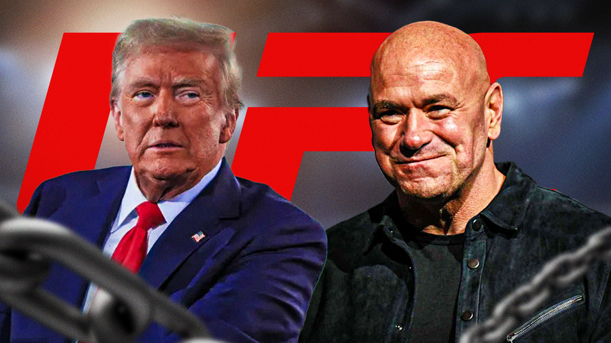 President Donald Trump with UFC Dana White and the UFC logo