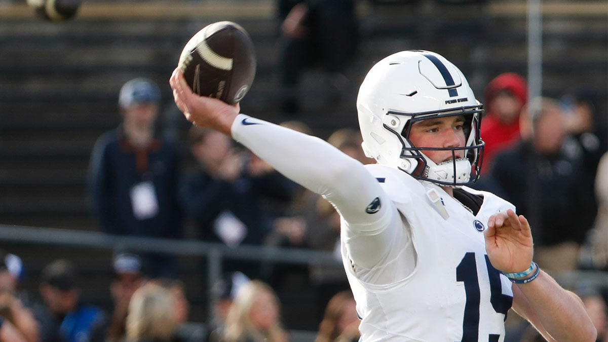 Penn State Nittany Lions quarterback Drew Allar (15) throws the ball Saturday, Nov. 16, 2024, ahead of the NCAA football game against the Purdue Boilermakers