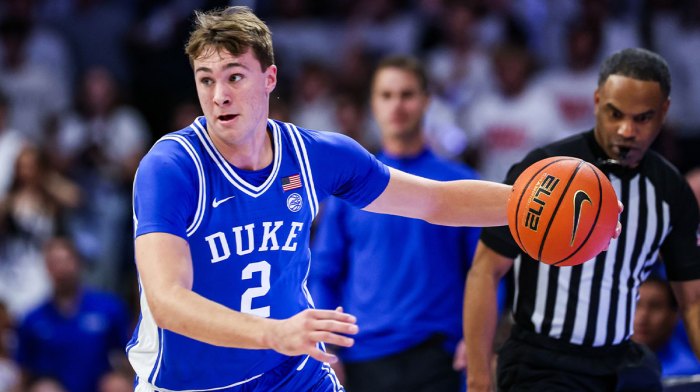 Duke Blue Devils guard Cooper Flagg (2) dribbles the ball