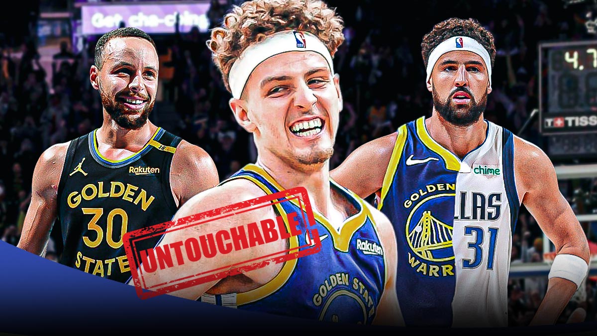 [EXCLUSIVE] Warriors' Brandin Podziemski next to Stephen Curry and Klay Thompson