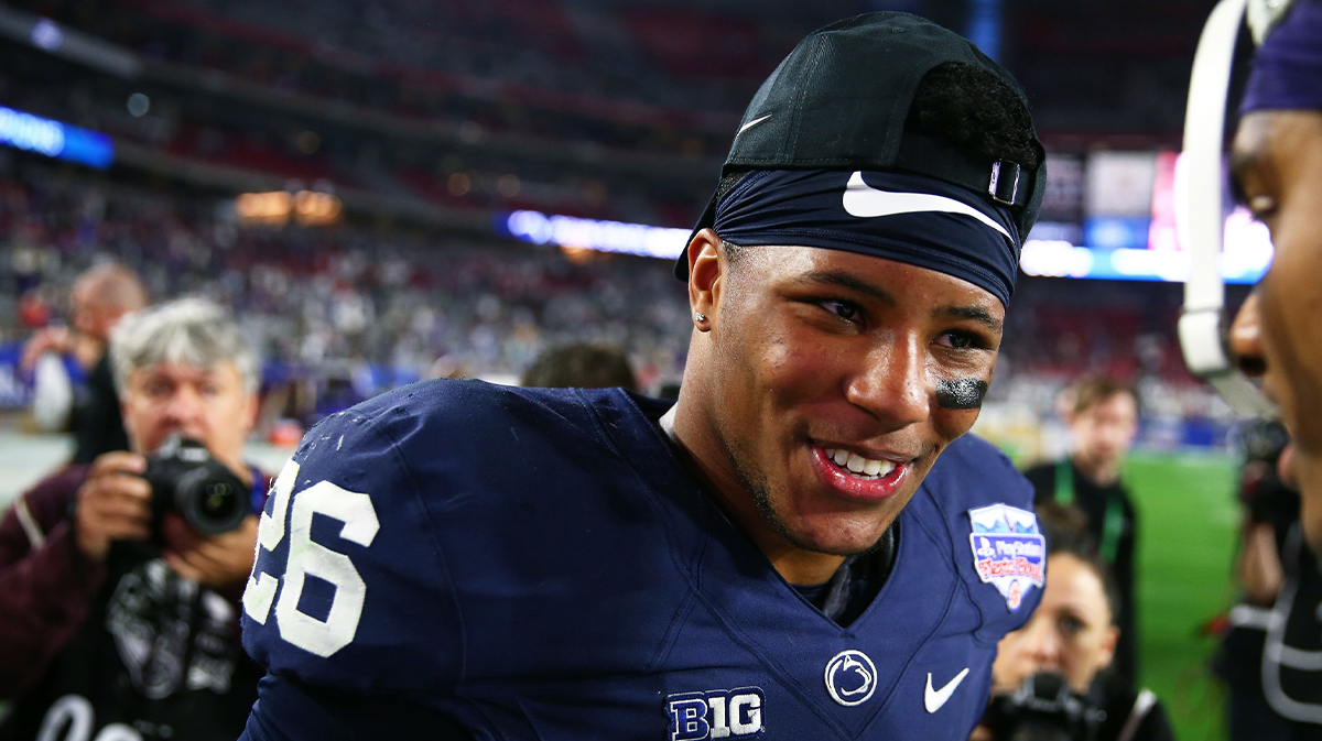 Penn State Nittany Lions running back Saquon Barkley (26) following the game against the Washington Huskies in the 2017 Fiesta Bowl at University of Phoenix Stadium.