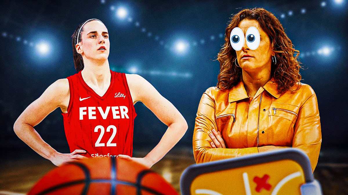 WNBA coach Stephanie White and WNBA Indiana Fever player Caitlin Clark, with the in Stephanie White's eyes, looking at Caitlin Clark