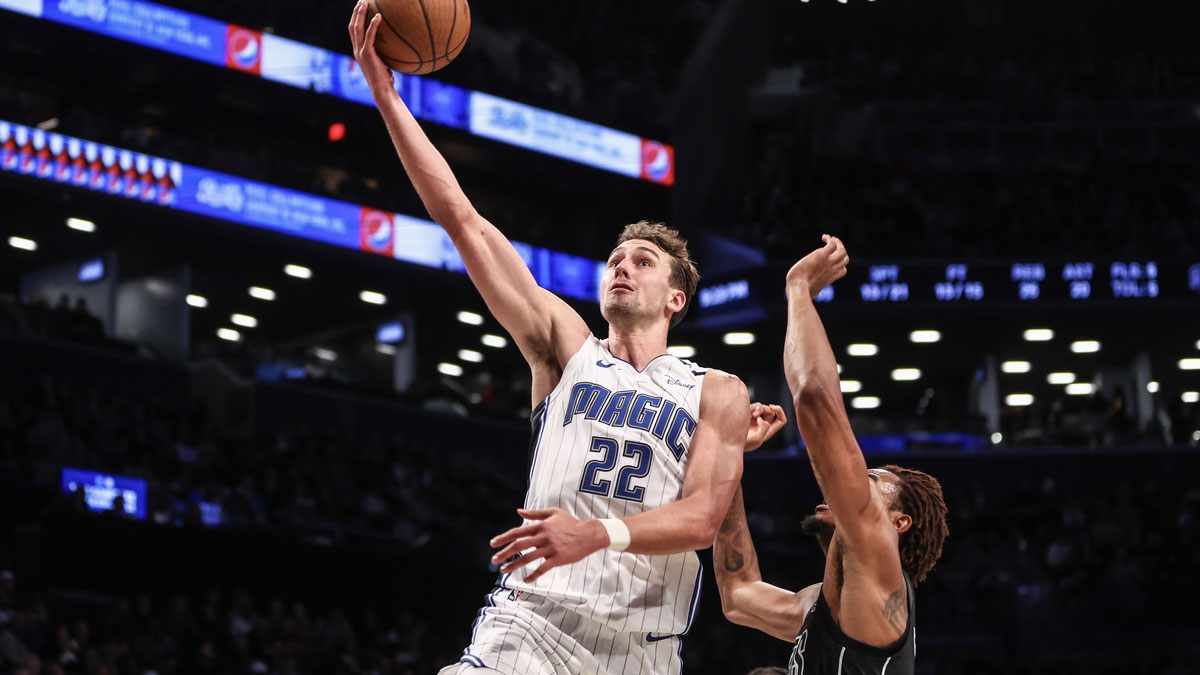 Orlando Magic forward Franz Wagner (22) drives to the basket for a layup in the third quarter against the Brooklyn Nets at Barclays Center.