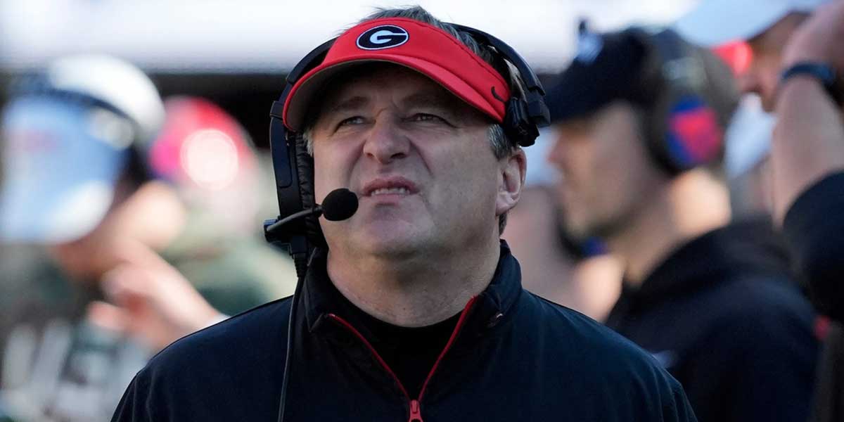 Georgia coach Kirby Smart reacts during the first half of a NCAA college football game against Massachusetts in Athens, Ga.