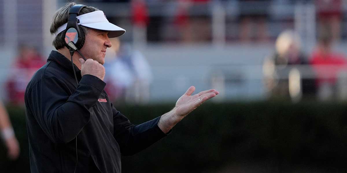 Georgia coach Kirby Smart reacts during the second half of a NCAA college football game against Massachusetts in Athens, Ga.,