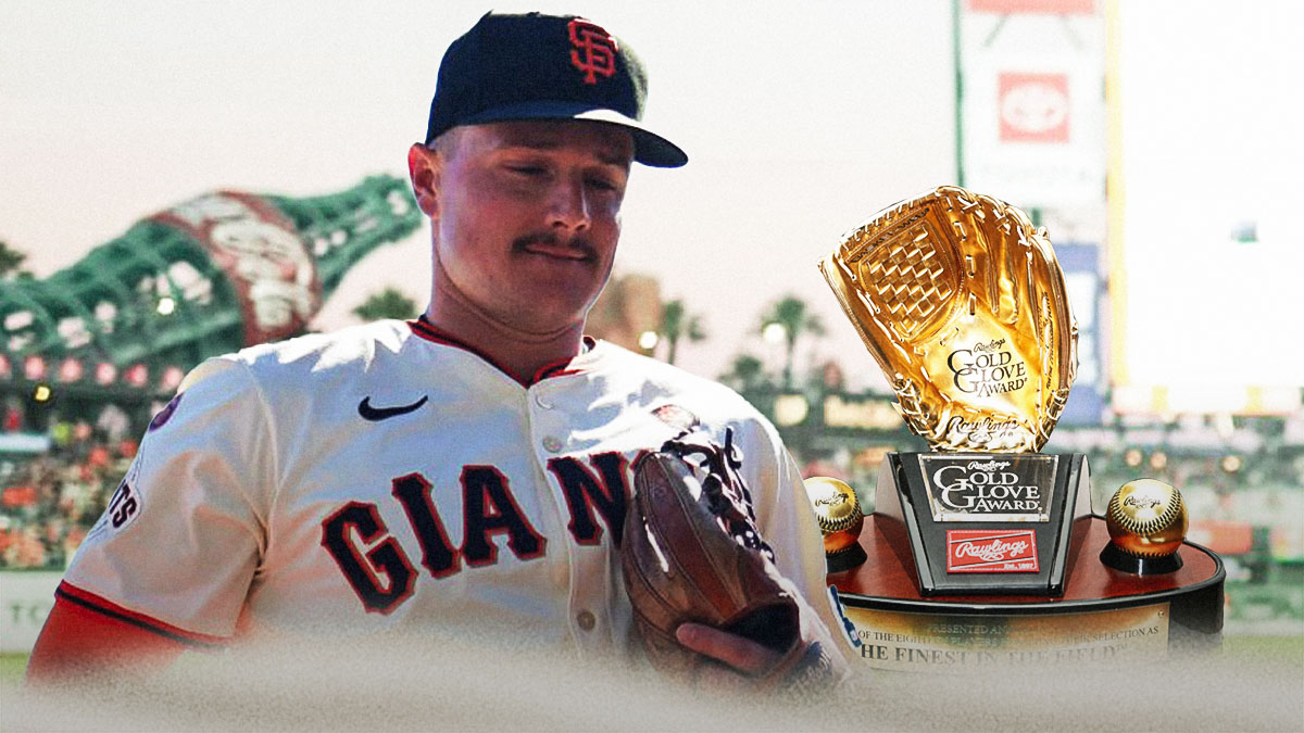 Matt Chapman next to gold glove trophy