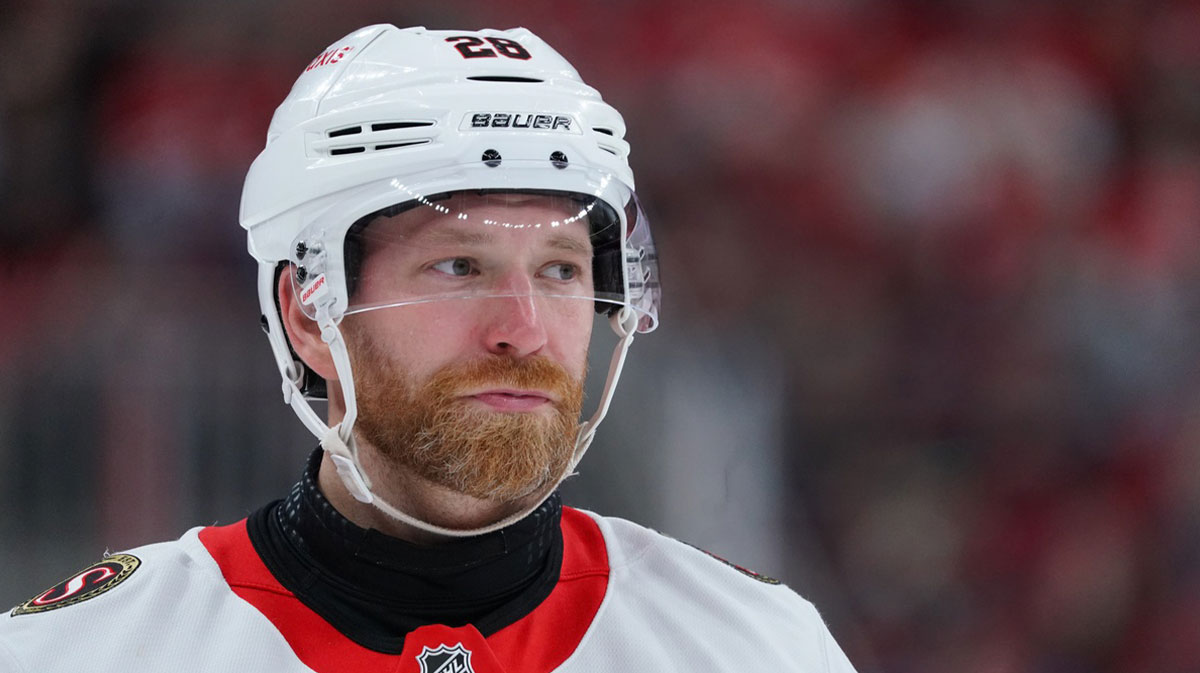 Ottawa Senators right wing Claude Giroux (28) looks on against the Carolina Hurricanes during the third period at Lenovo Center.