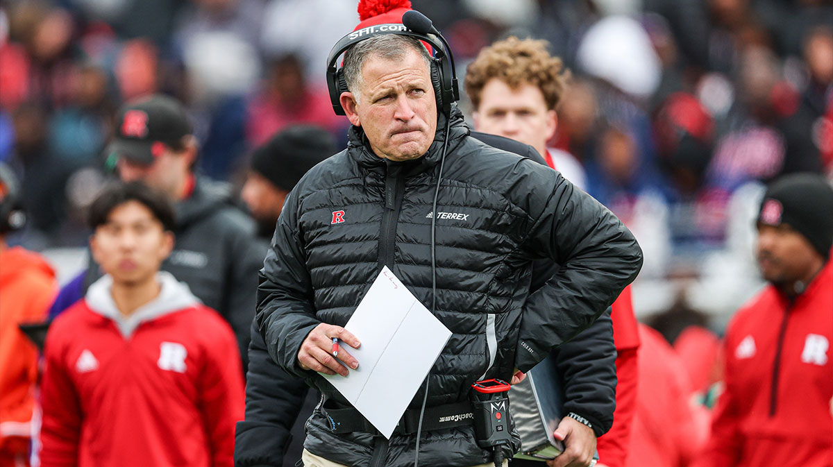 Rutgers Scarlet Knights head coach Greg Schiano looks on during the first half against the Illinois Fighting Illini at SHI Stadium.