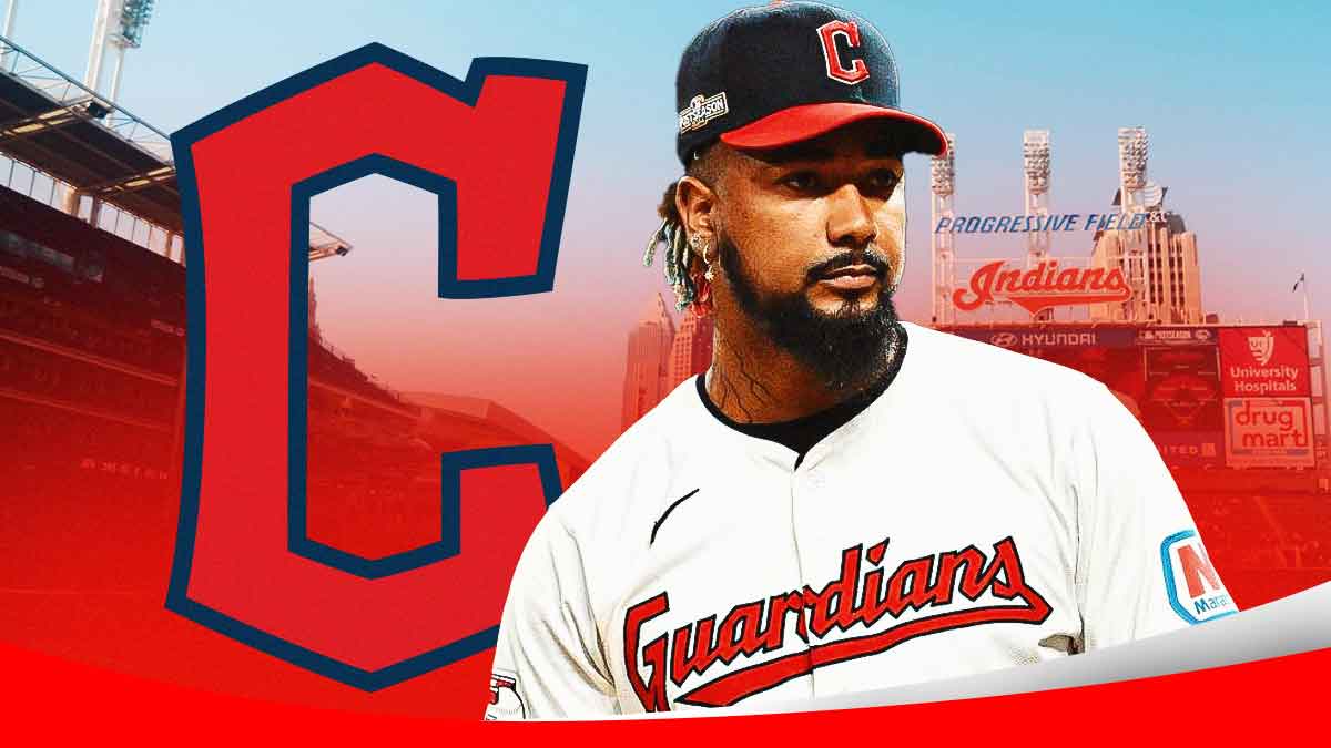 Guardians closer Emmanuel Clase, Progressive Field behind him