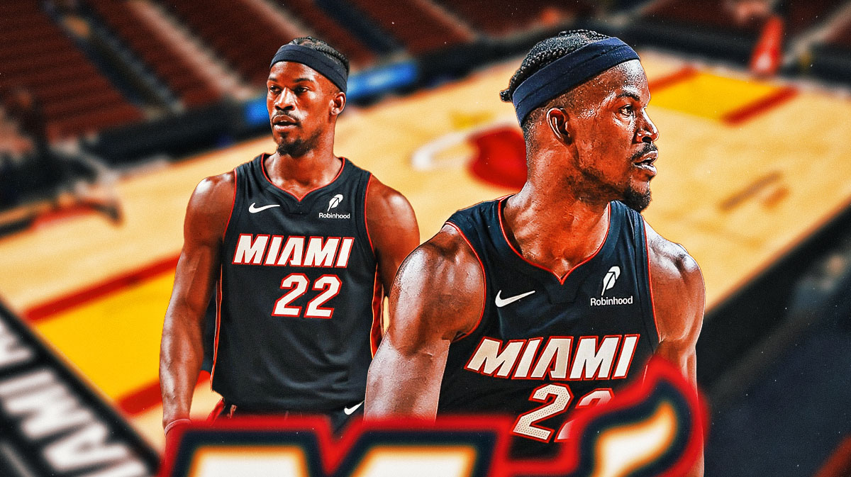 Miami Heat star Jimmy Butler in front of Kaseya Center.
