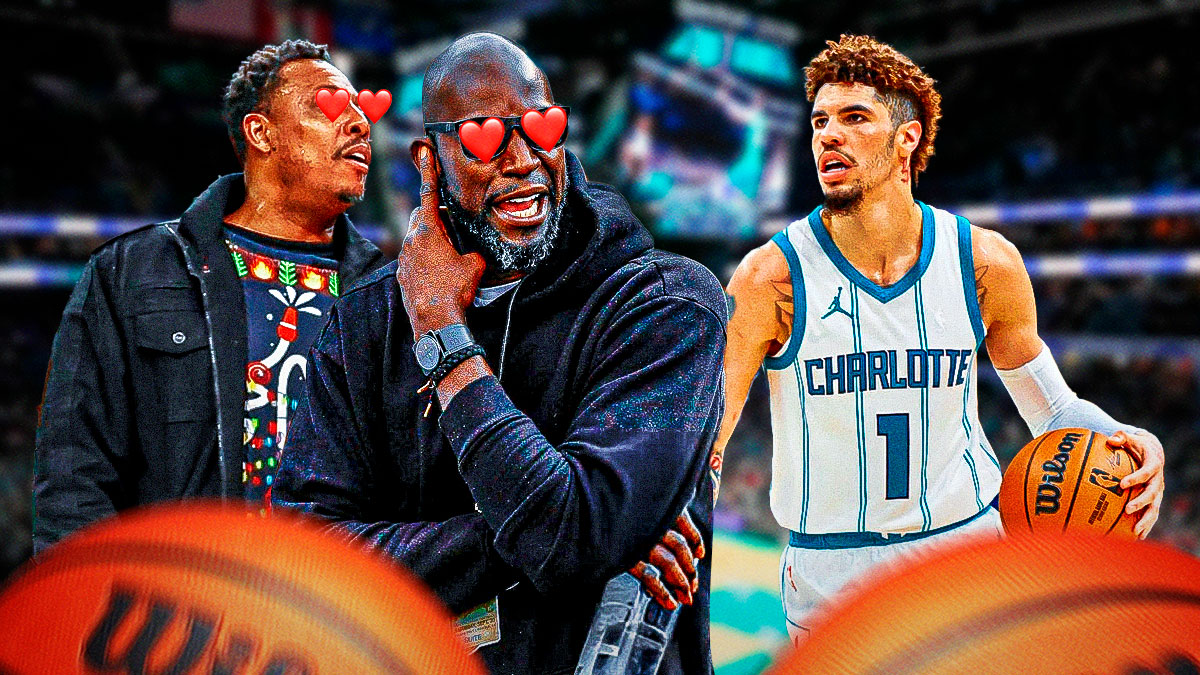 Photo: Kevin Durant, Paul Pierce both with heart eyes watching LaMelo Ball in action in Hornets jersey