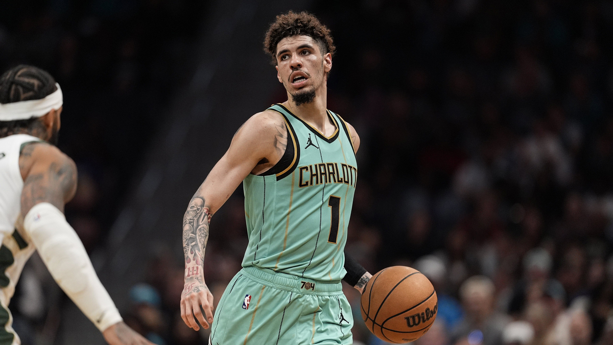 Charlotte Hornets guard LaMelo Ball (1) during the second half against the Milwaukee Bucks at Spectrum Center