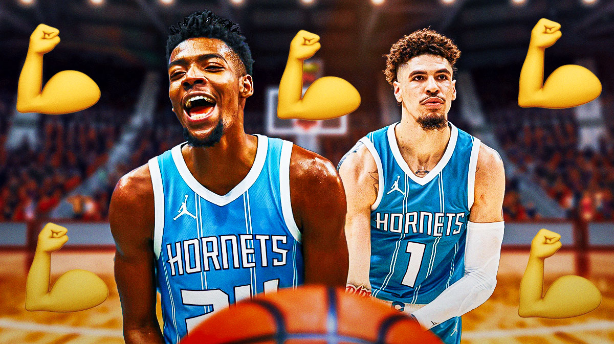 Hornets Brandon Miller and LeMelo Ball with muscle emojis all around