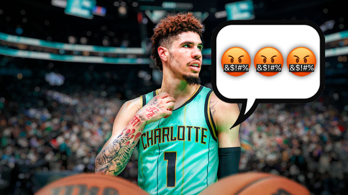 Hornets' LaMelo Ball with a talk bubble 🤬🤬🤬