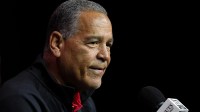 Houston Cougars head coach Kelvin Sampson talks to media during the Big 12 Men’s Basketball Media Day at T-Mobile Center