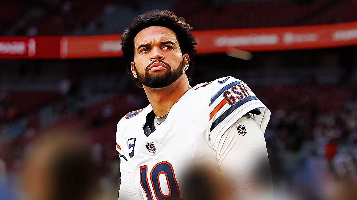 Caleb Williams in Bears uniform with stoic expression