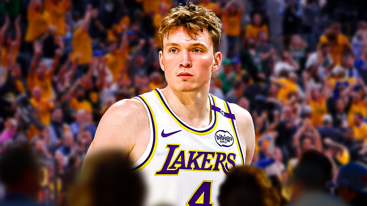 LA Lakers player Dalton Knecht with the LA Lakers arena in the background, injury