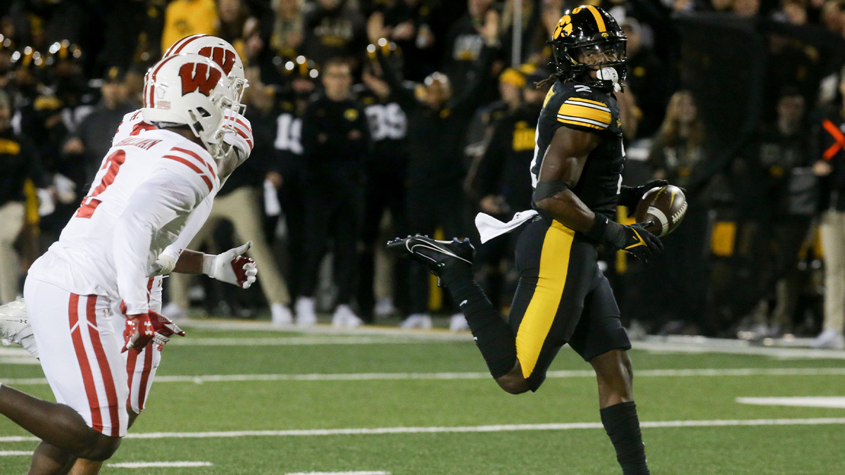 Iowa’s running back Kaleb Johnson (2) carries the ball enroute to the endzone against Wisconsin Saturday, Nov. 2, 2024 at Kinnick Stadium in Iowa City, Iowa.